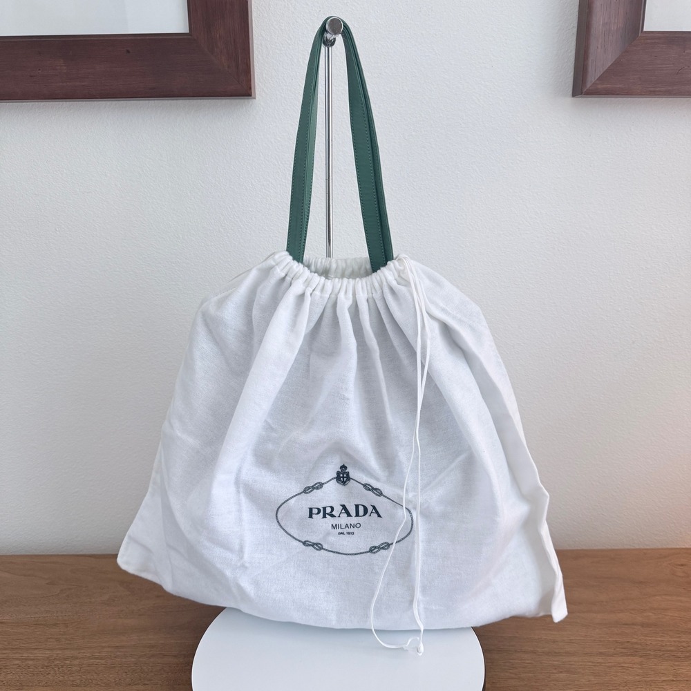 Prada 1BC459 Crinkled Leather Tote Bag Teal Green Shopper Triangle Logo - Picture 3 of 16